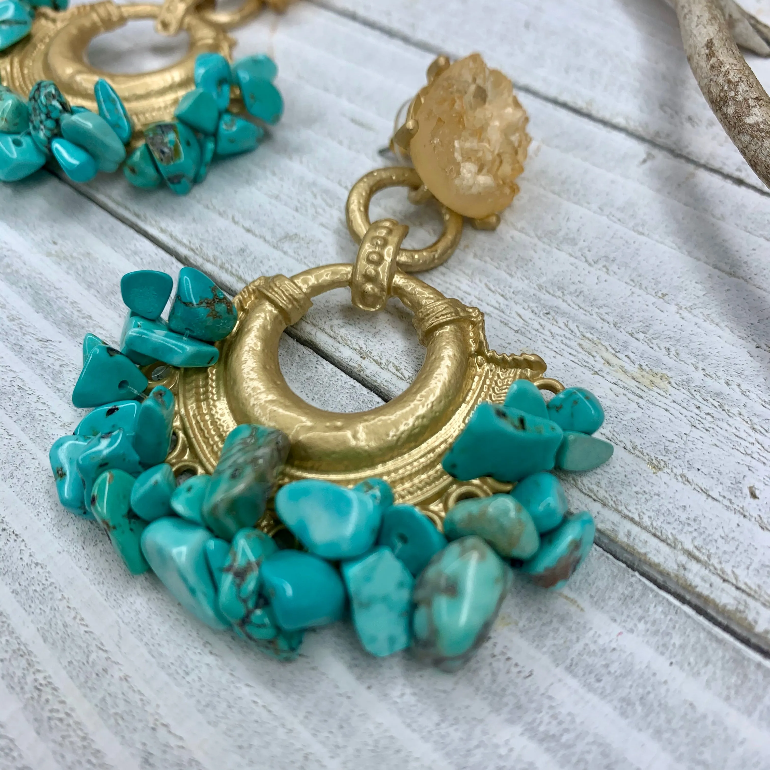Based Metad Plated Earrings with Gemstones Chips 220-33 | Erika Williner Designs
