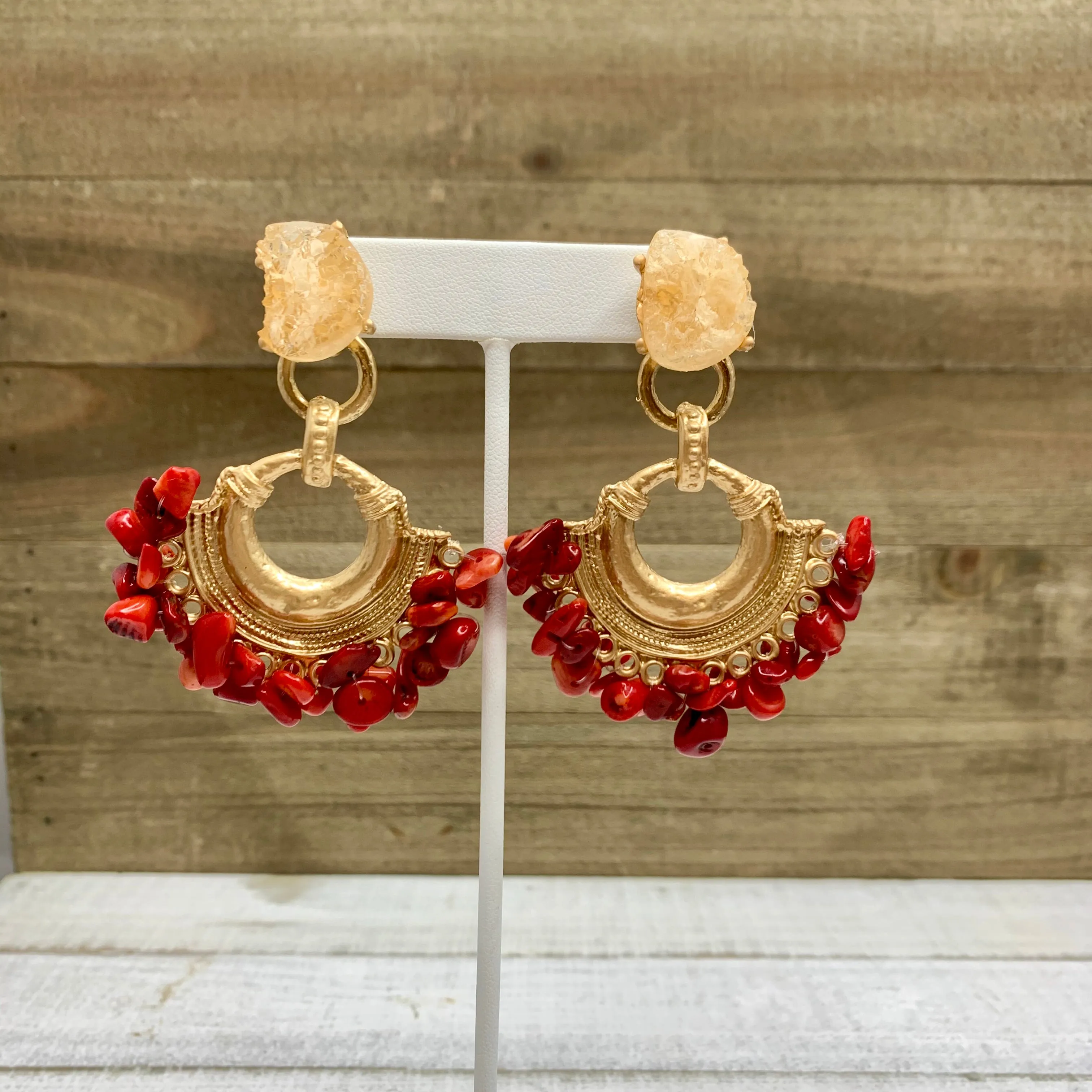 Based Metad Plated Earrings with Gemstones Chips 220-33 | Erika Williner Designs