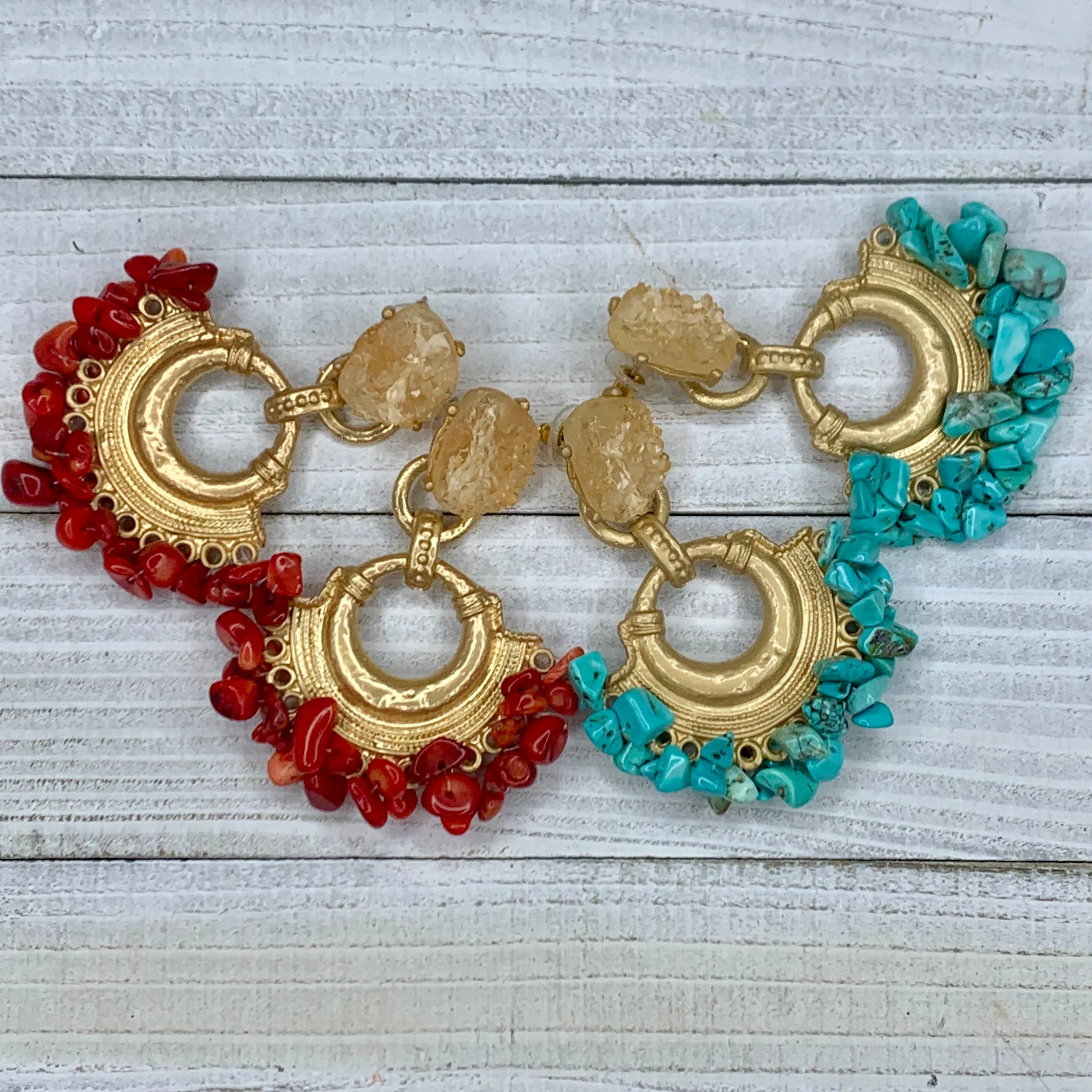 Based Metad Plated Earrings with Gemstones Chips 220-33 | Erika Williner Designs