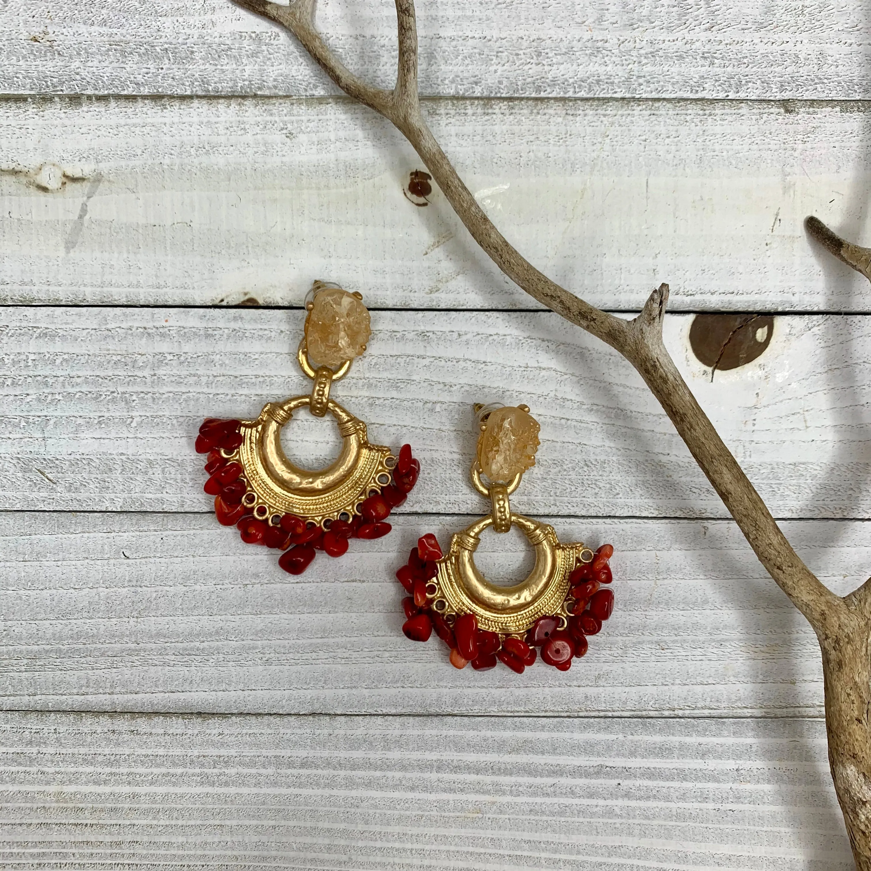 Based Metad Plated Earrings with Gemstones Chips 220-33 | Erika Williner Designs