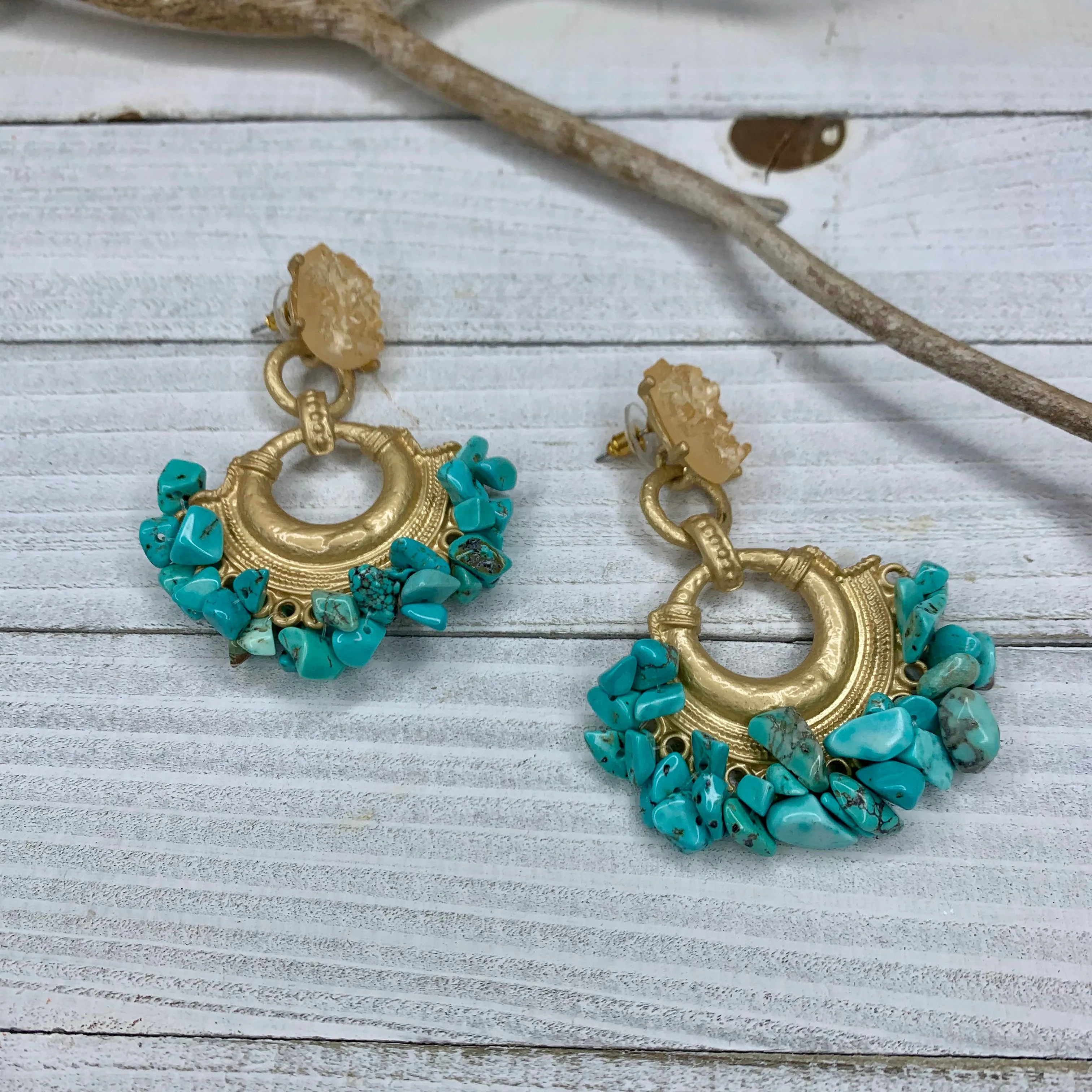 Based Metad Plated Earrings with Gemstones Chips 220-33 | Erika Williner Designs
