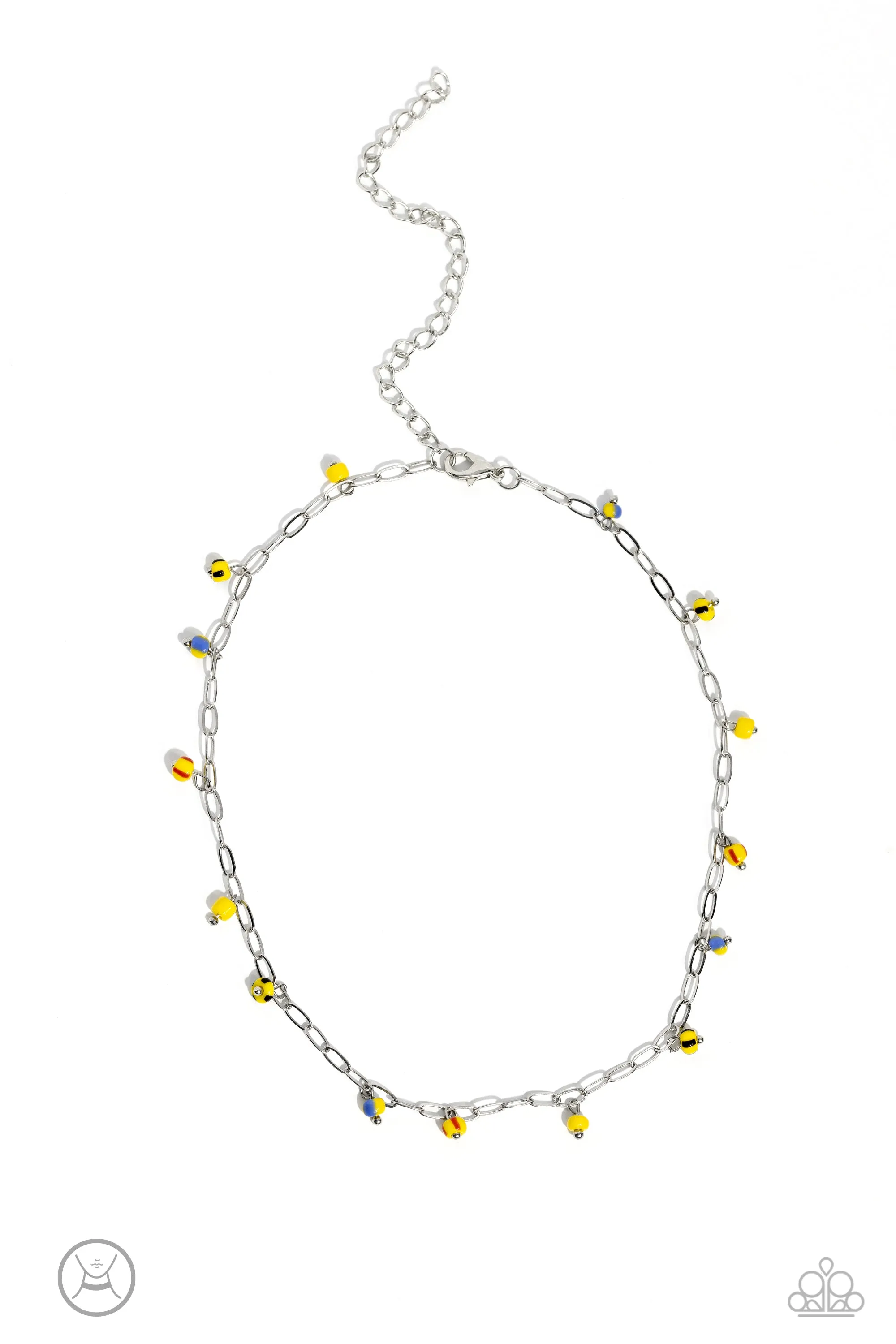 Beach Ball Bliss - Yellow - Blue Spotted Seed Bead Paparazzi Choker Necklace