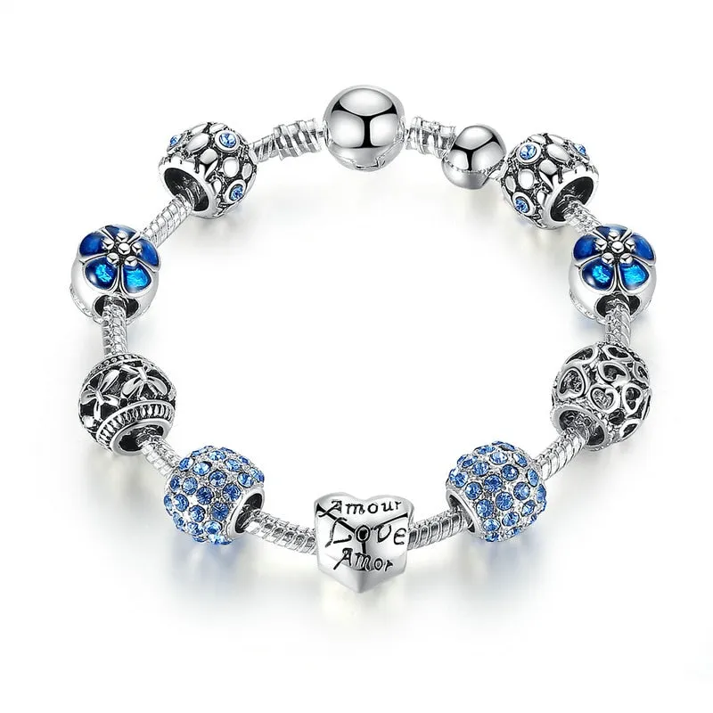 Beautiful Silver Plated Charm Bracelet & Bangle