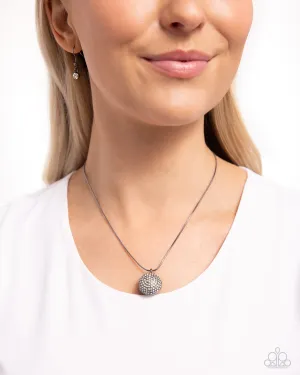 Bedazzled Bravado - Black - White Rhinestone Gunmetal Sphere Paparazzi Short Necklace