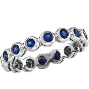 Bezel Set Eternity Sapphire Ring Band 14K White  Gold (1.12 Ctw)