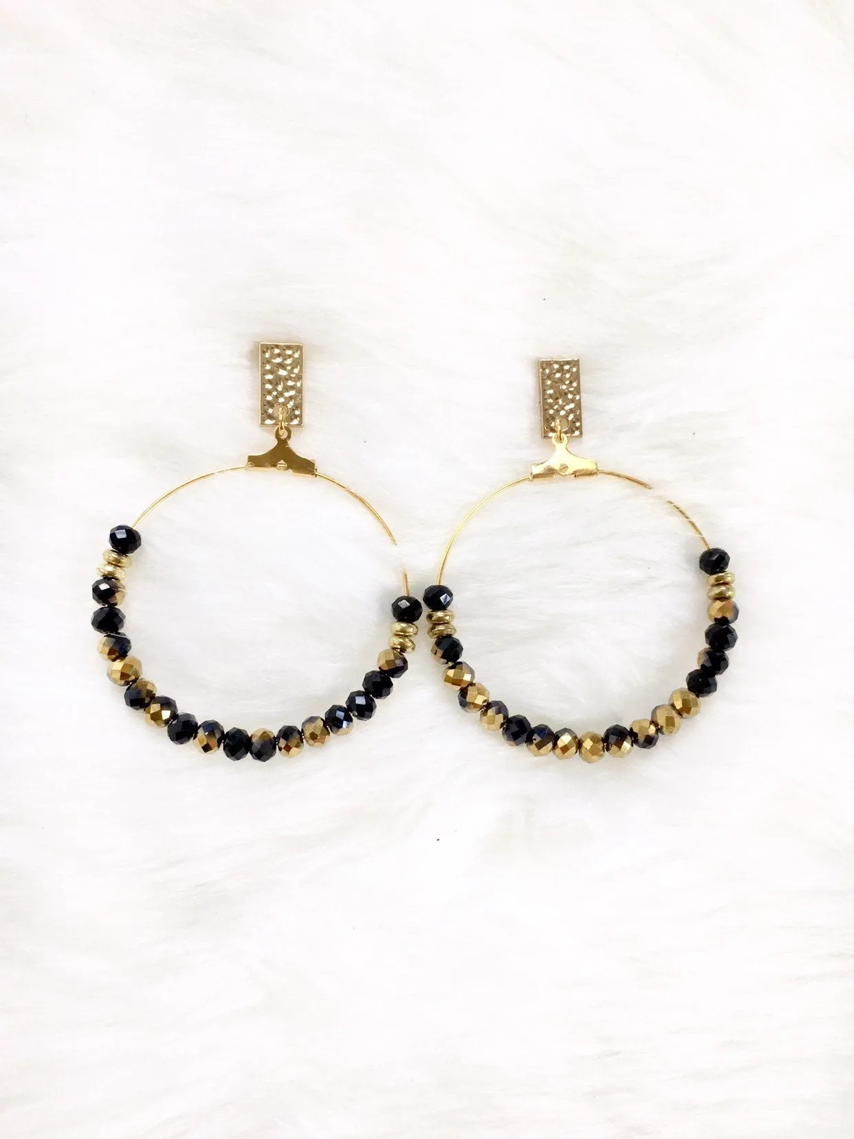 Black & Gold Beaded Hoop Earrings