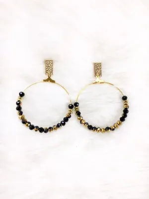 Black & Gold Beaded Hoop Earrings