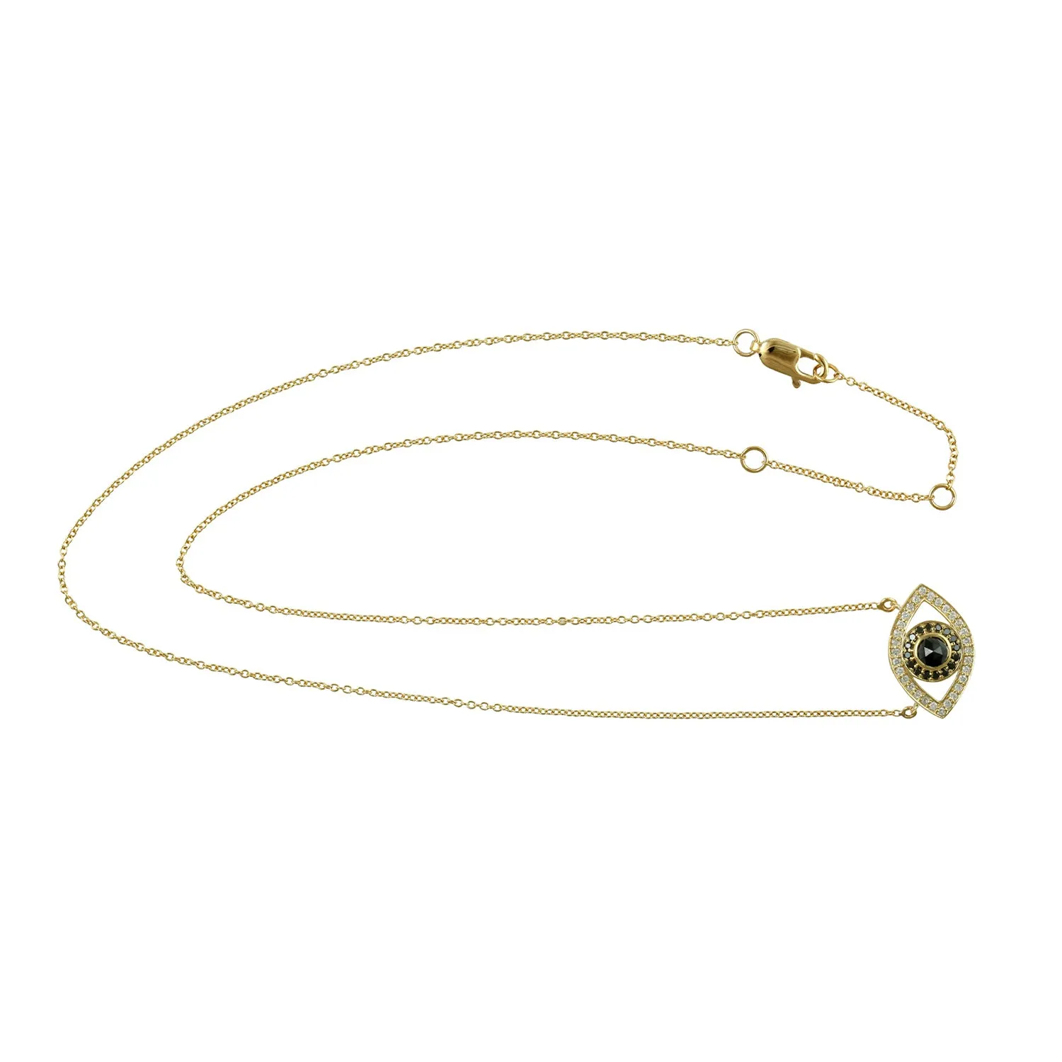 Black And White Diamond Evil Eye Choker Necklace In 14K Yellow Gold