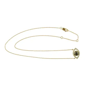 Black And White Diamond Evil Eye Choker Necklace In 14K Yellow Gold