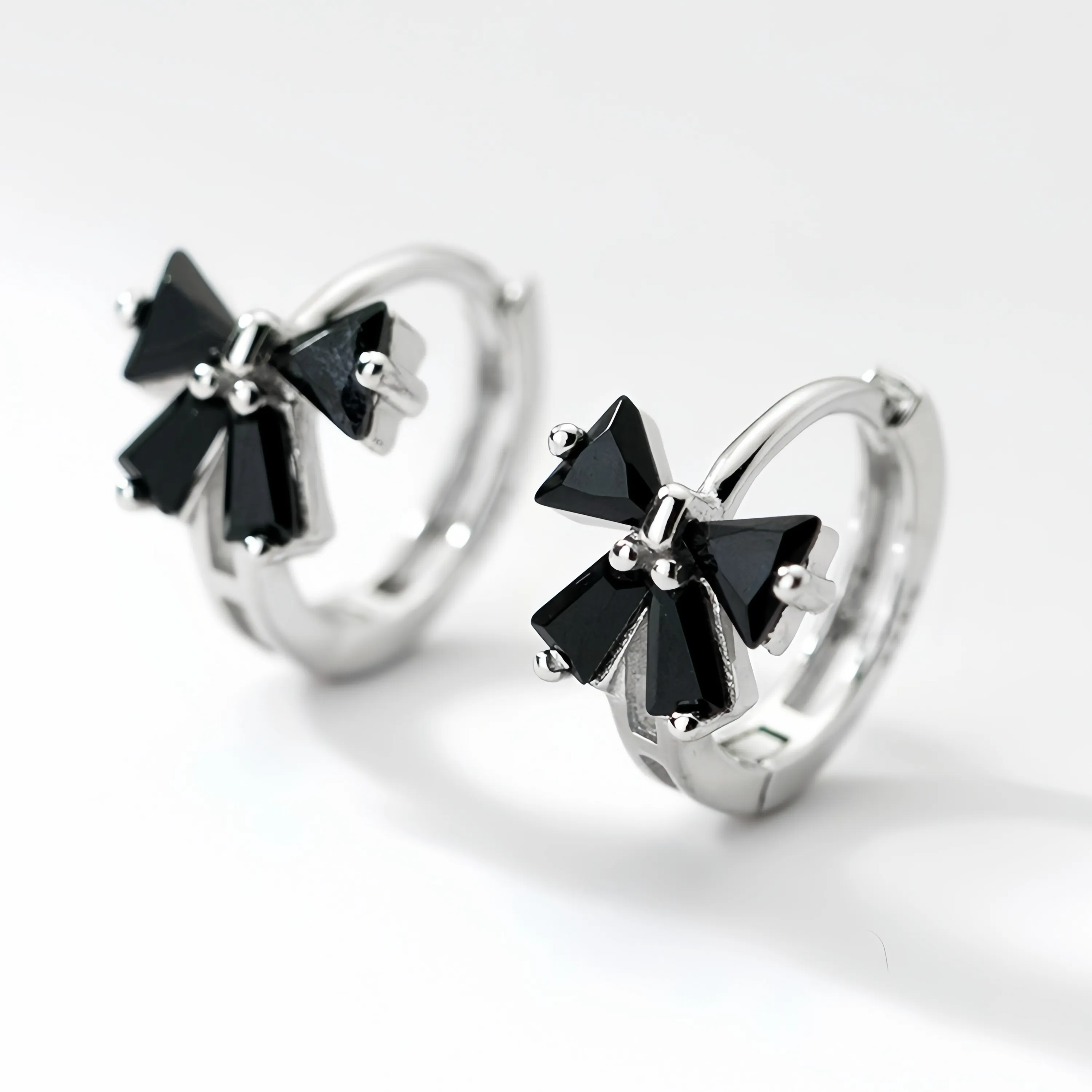 Black Bow Shape Small Hoop Huggie Earrings-SH054