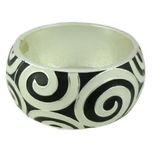 Black Enamel with White Enamel Swirls Hinged Bangle - BG507