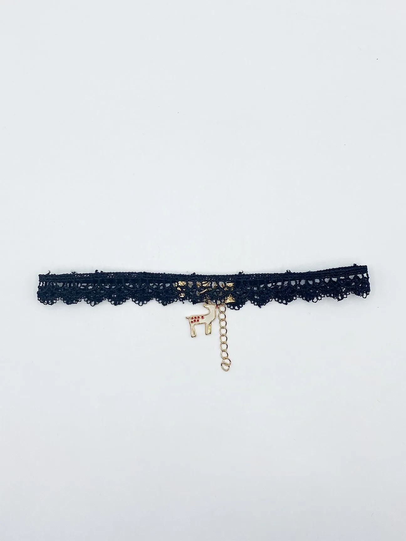 Black Lace Choker With Reindeer Charm