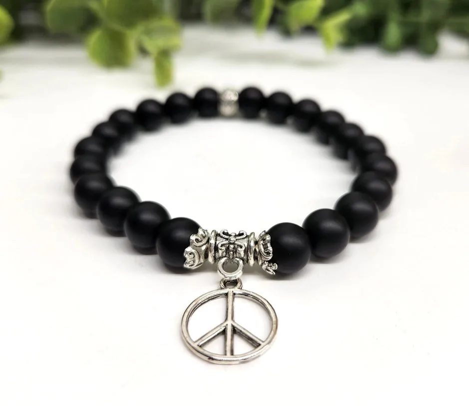 Black Obsidian Power / Prayer Bracelet with charm FB1301 🩷