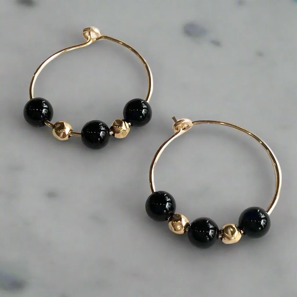 Black Onyx Hoop Earrings - Drama Queen.