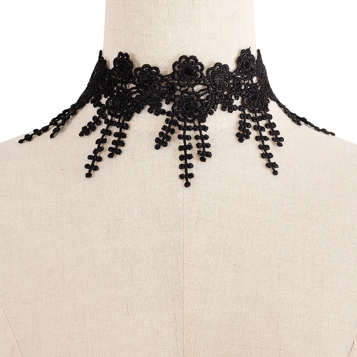 Black Polyster & Silver-Plated Lace Flower Choker Necklace