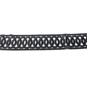 Black Wide Corded Effect Circular Detail Choker Necklace