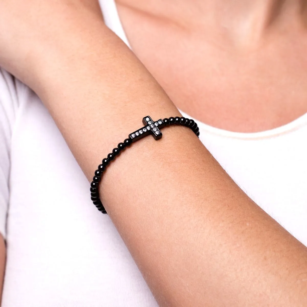 Blessed | Gunmetal | Crystal Cross Charm Bracelet