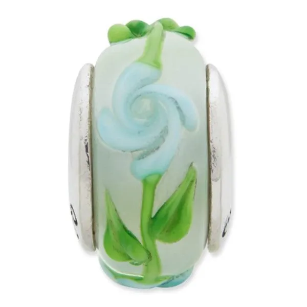 Blue and Green Flower Glass Bead