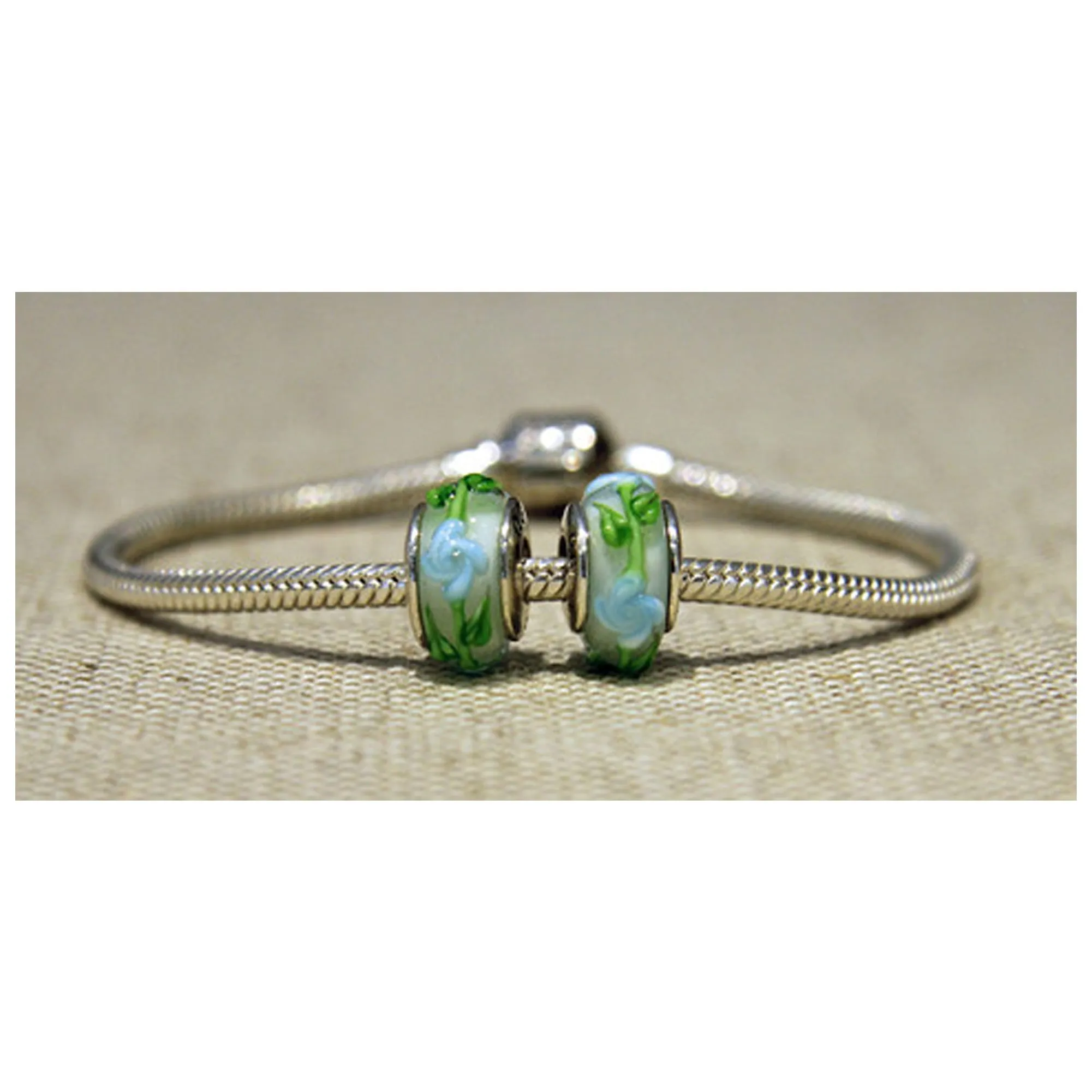 Blue and Green Flower Glass Bead