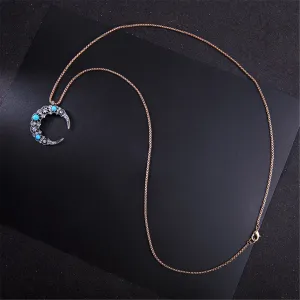 Blue Cubic Zirconia & 18K Gold-Plated Moon Pendant Necklace