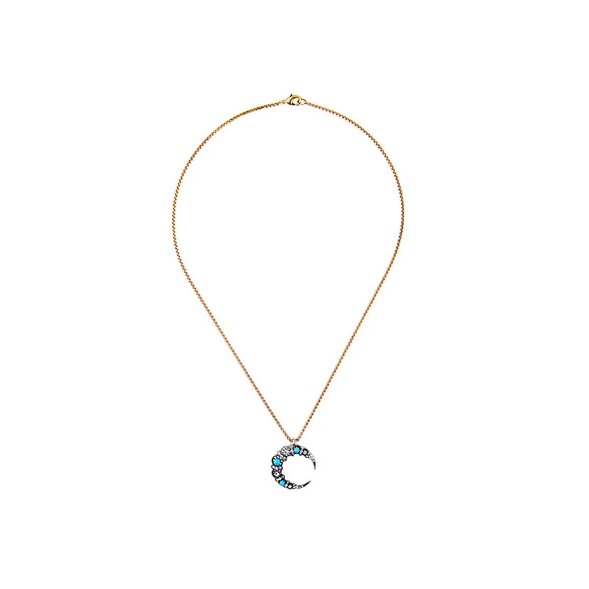 Blue Cubic Zirconia & 18K Gold-Plated Moon Pendant Necklace