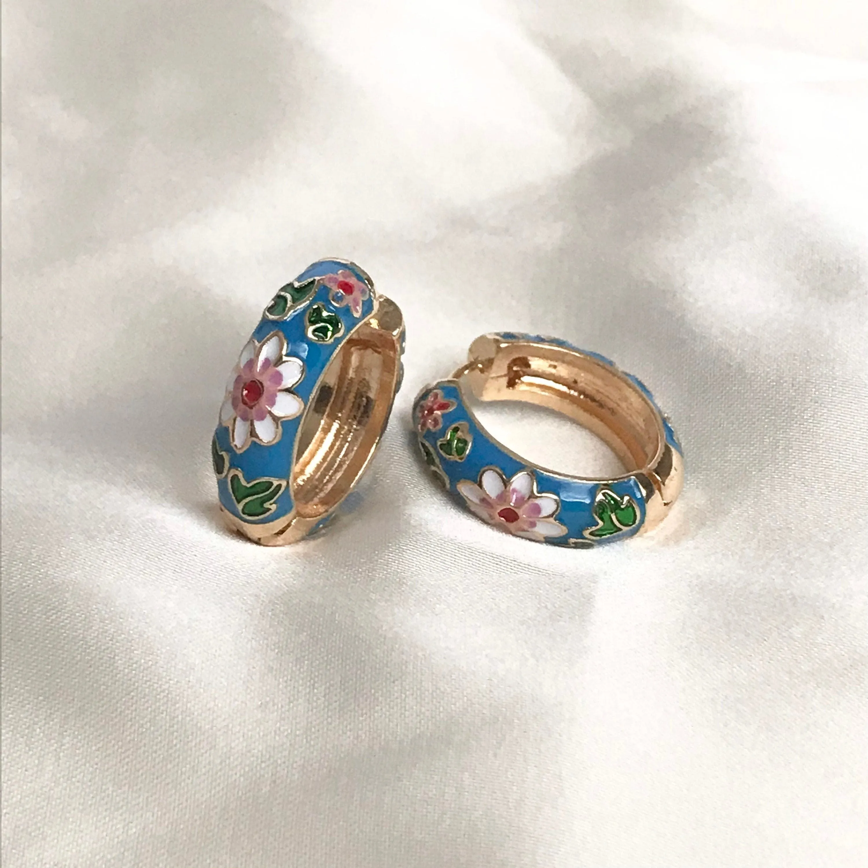 Blue Flower Hoop Earrings - Hanging Jewellery, Accessories, Flower Earrings, Flower Jewlellery, Vintage Style Earrings,Pink Flower Earrings