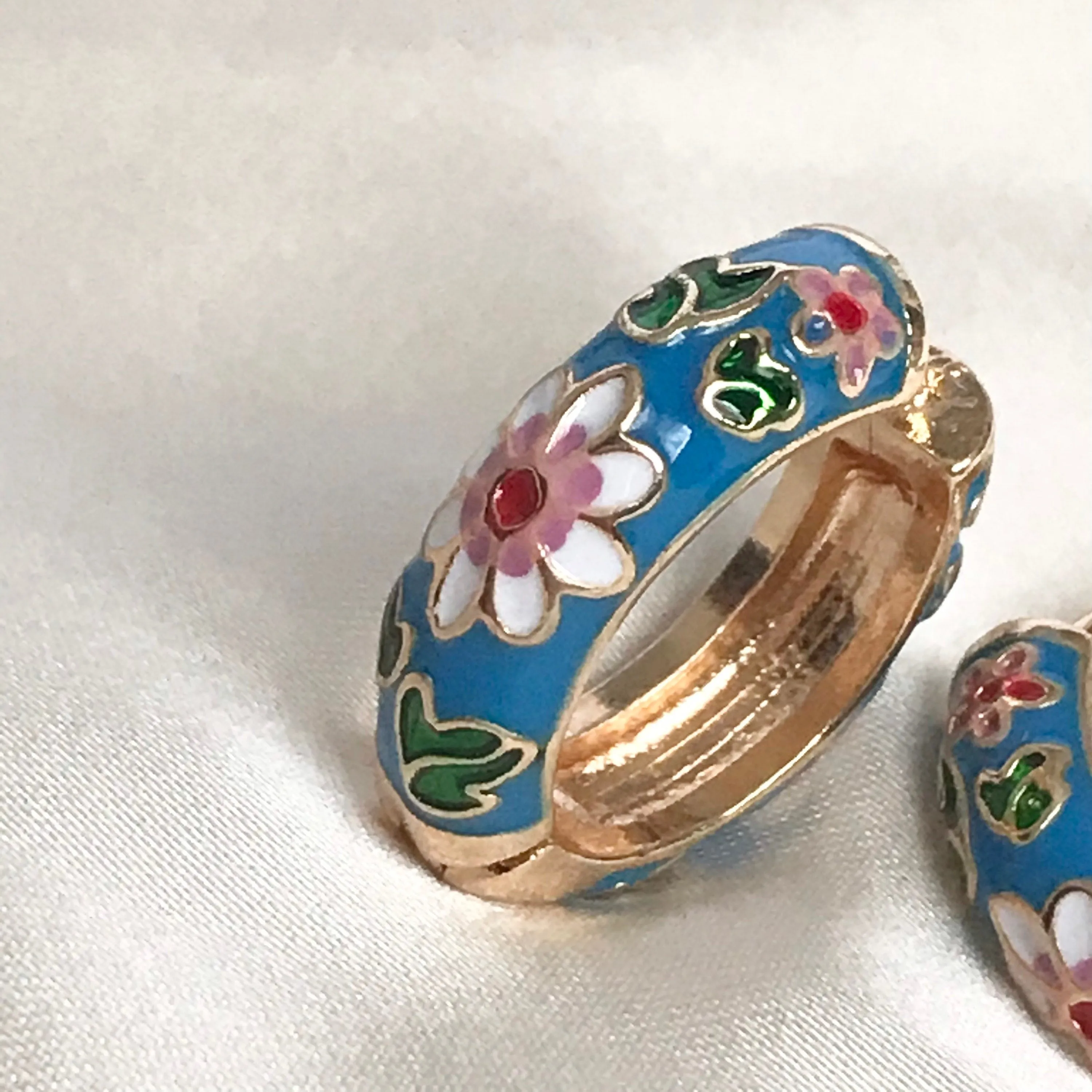 Blue Flower Hoop Earrings - Hanging Jewellery, Accessories, Flower Earrings, Flower Jewlellery, Vintage Style Earrings,Pink Flower Earrings