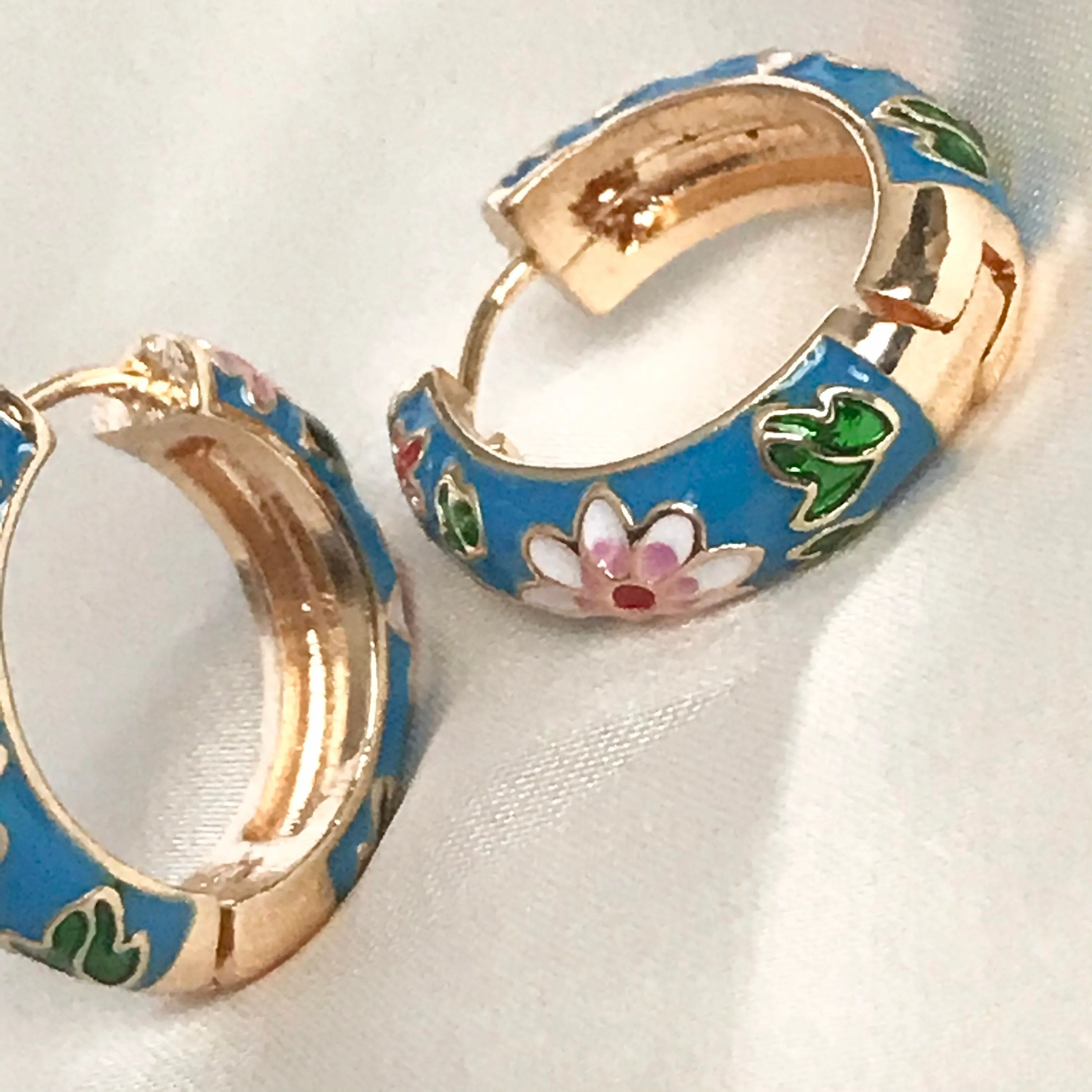 Blue Flower Hoop Earrings - Hanging Jewellery, Accessories, Flower Earrings, Flower Jewlellery, Vintage Style Earrings,Pink Flower Earrings