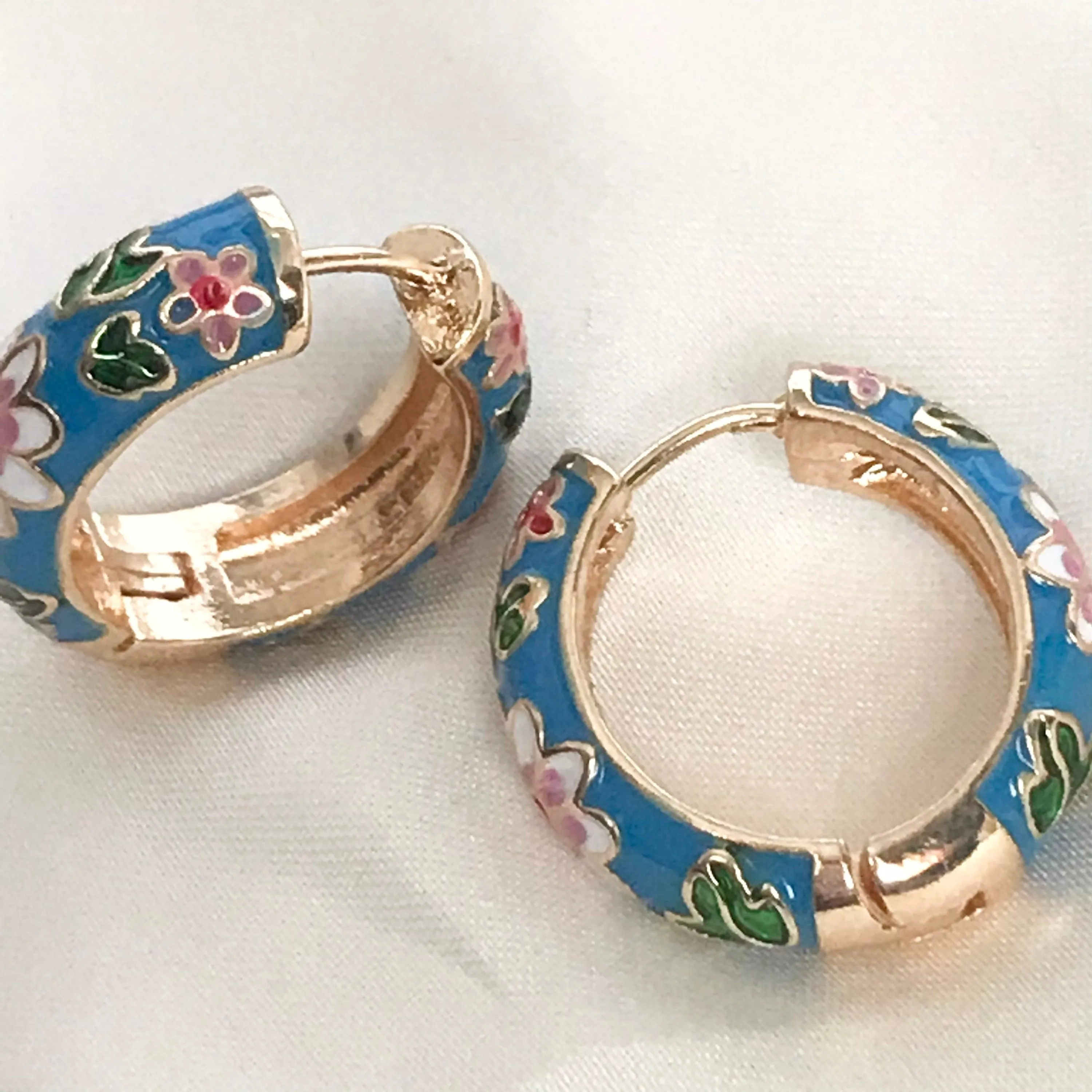 Blue Flower Hoop Earrings - Hanging Jewellery, Accessories, Flower Earrings, Flower Jewlellery, Vintage Style Earrings,Pink Flower Earrings
