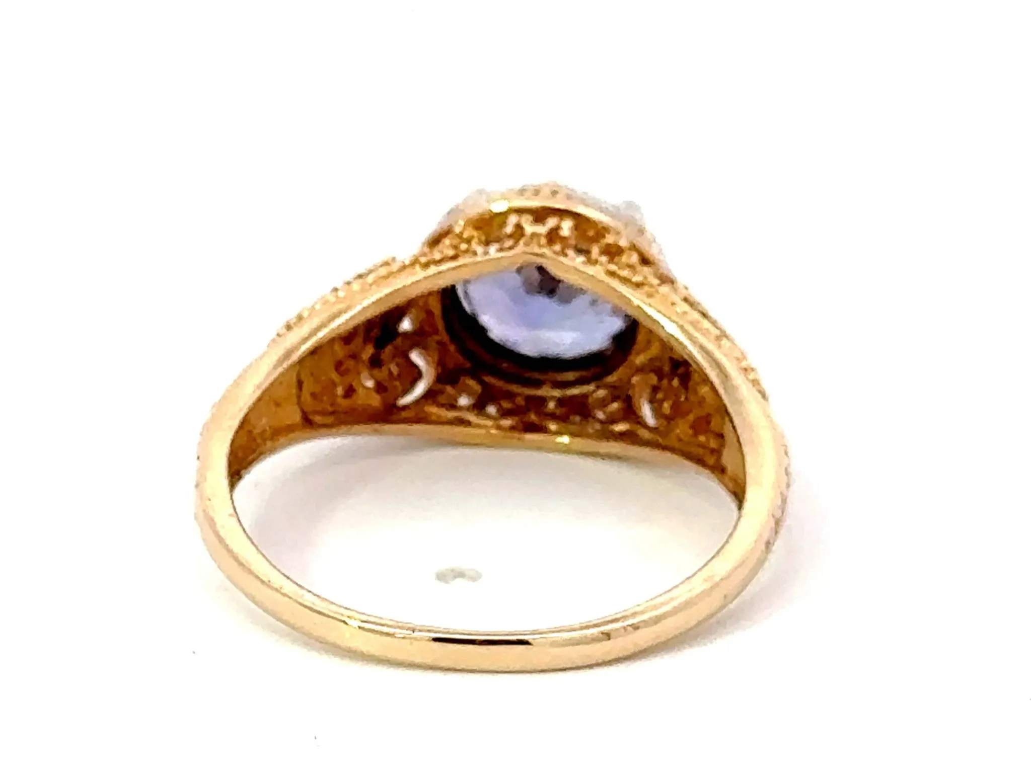 Blue Purple Round Tanzanite Filigree Ring 14k White and Yellow Gold