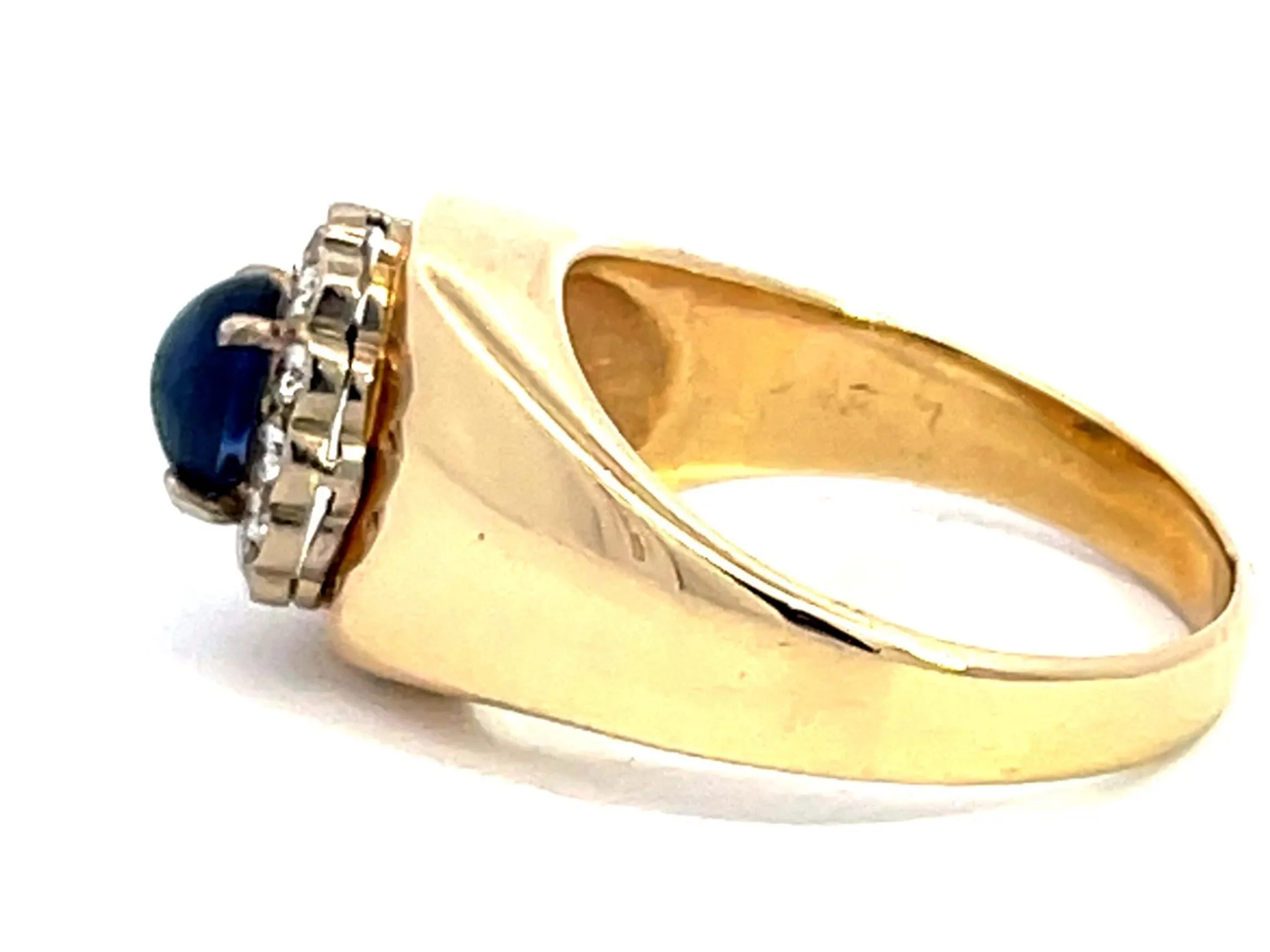 Blue Sapphire Diamond Halo Band Ring in 14k Yellow Gold