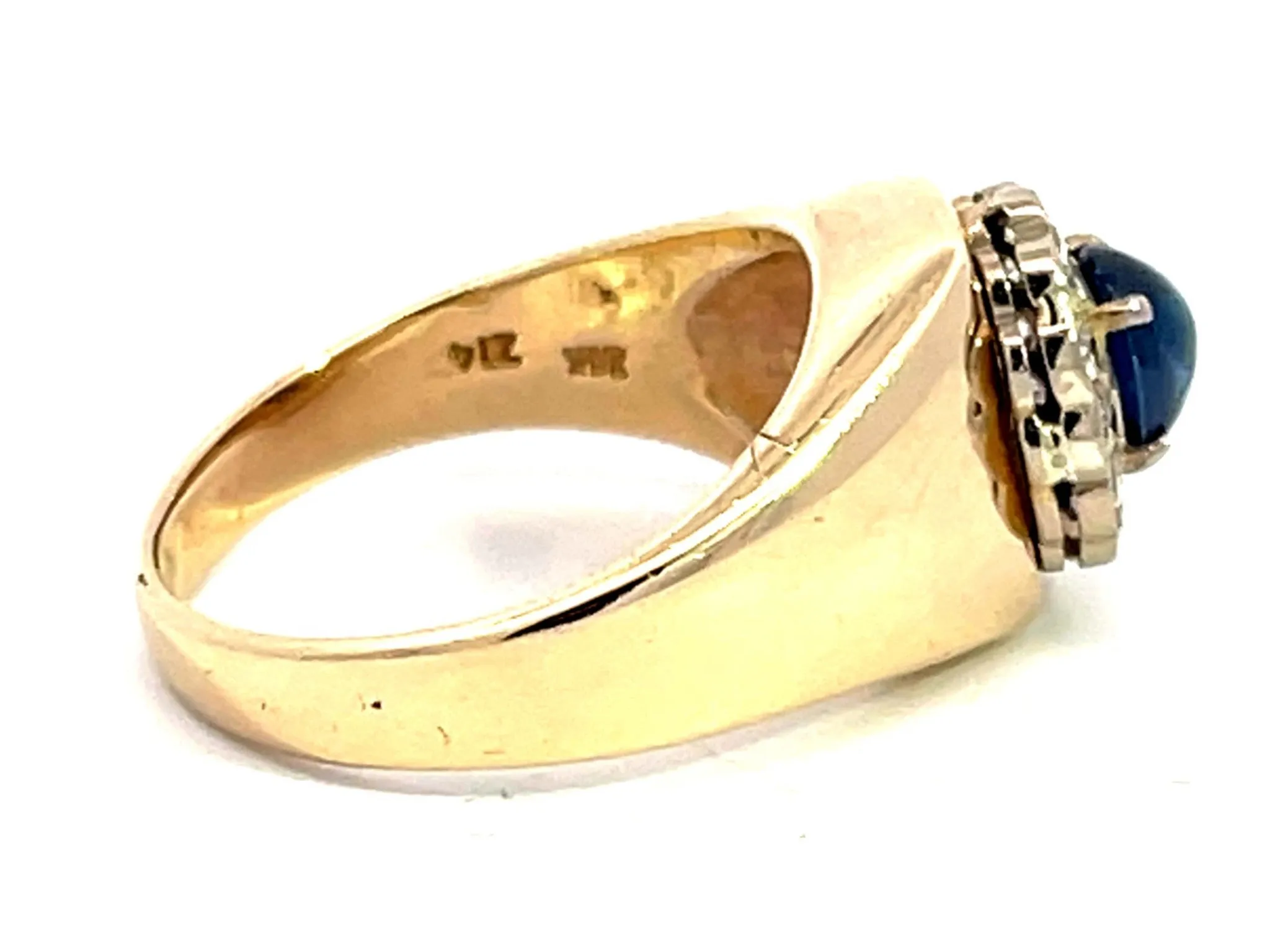 Blue Sapphire Diamond Halo Band Ring in 14k Yellow Gold
