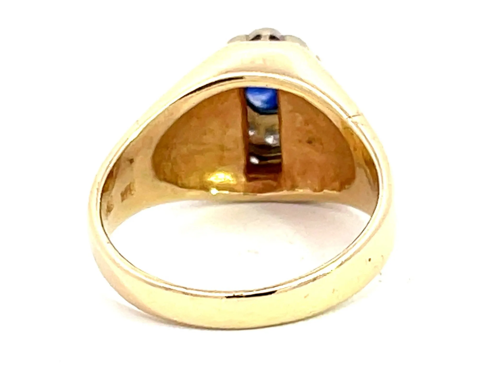 Blue Sapphire Diamond Halo Band Ring in 14k Yellow Gold