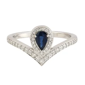 Blue Sapphire Pave Diamond Statement Ring in 18k White Gold For Her