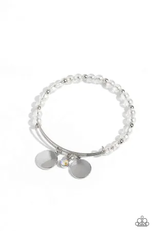 Bodacious Beacon - White - Glassy Bead Iridescent Gem Paparazzi Bangle Bracelet
