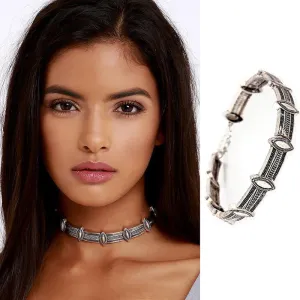 Bohemian Choker Silver Marquise Metallic Stones Gypsy Vibes Great For Stacking Necklaces And For Free Spirited Festival People