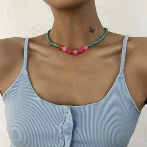 Boho Choker Simple Vintage Red Heart Shape Necklace For Women Fashion Collar Beads Jewelry Party Gift