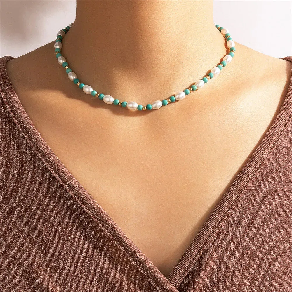 Boho Choker Simple Vintage Red Heart Shape Necklace For Women Fashion Collar Beads Jewelry Party Gift