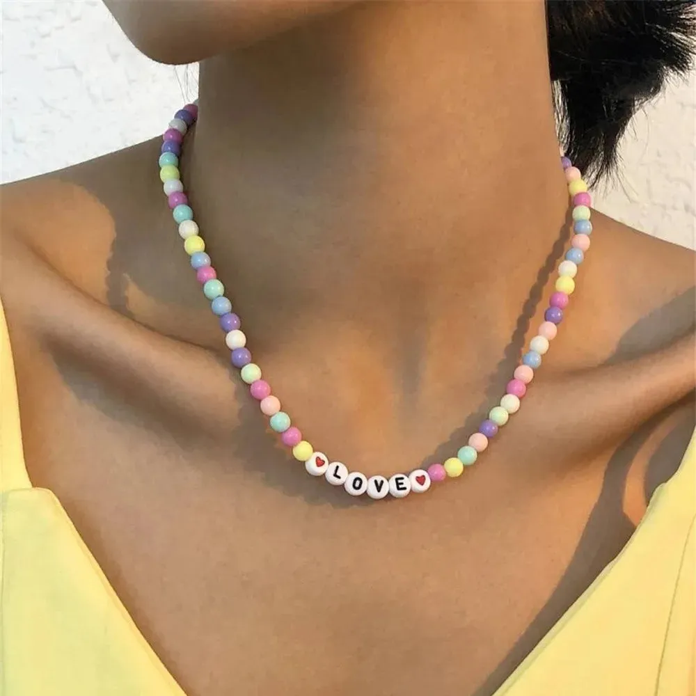 Boho Choker Simple Vintage Red Heart Shape Necklace For Women Fashion Collar Beads Jewelry Party Gift