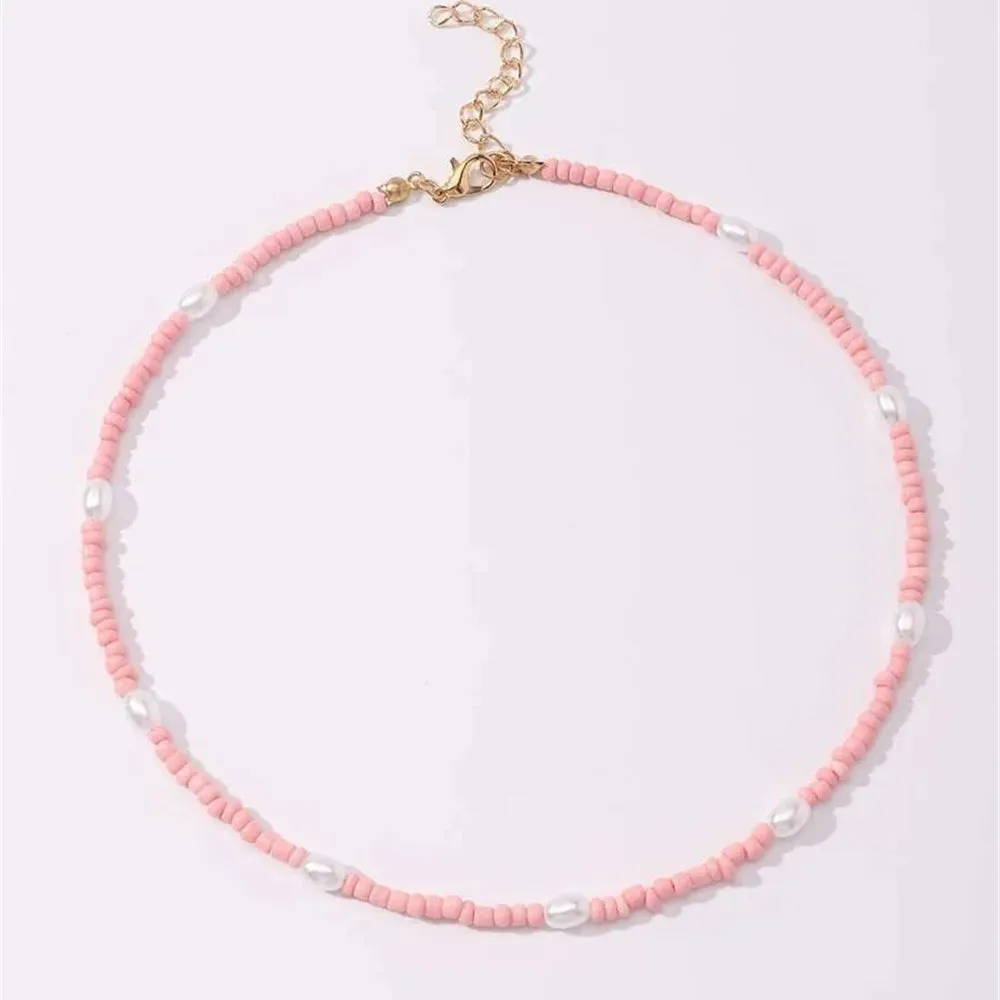 Boho Choker Simple Vintage Red Heart Shape Necklace For Women Fashion Collar Beads Jewelry Party Gift