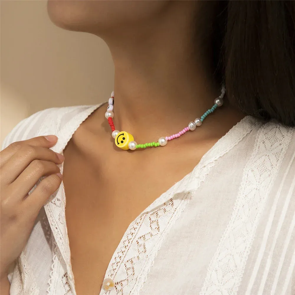 Boho Choker Simple Vintage Red Heart Shape Necklace For Women Fashion Collar Beads Jewelry Party Gift