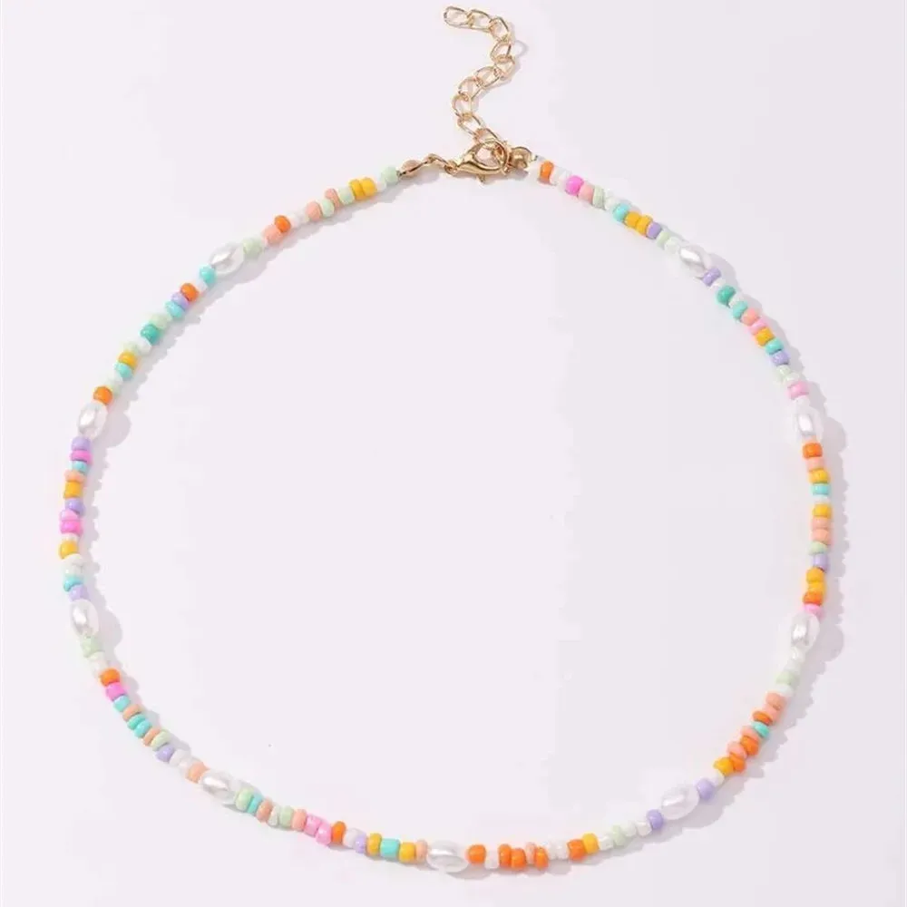 Boho Choker Simple Vintage Red Heart Shape Necklace For Women Fashion Collar Beads Jewelry Party Gift