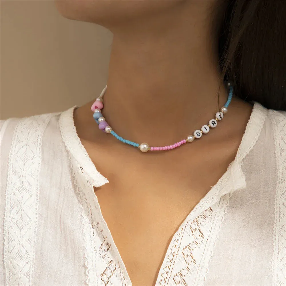 Boho Choker Simple Vintage Red Heart Shape Necklace For Women Fashion Collar Beads Jewelry Party Gift