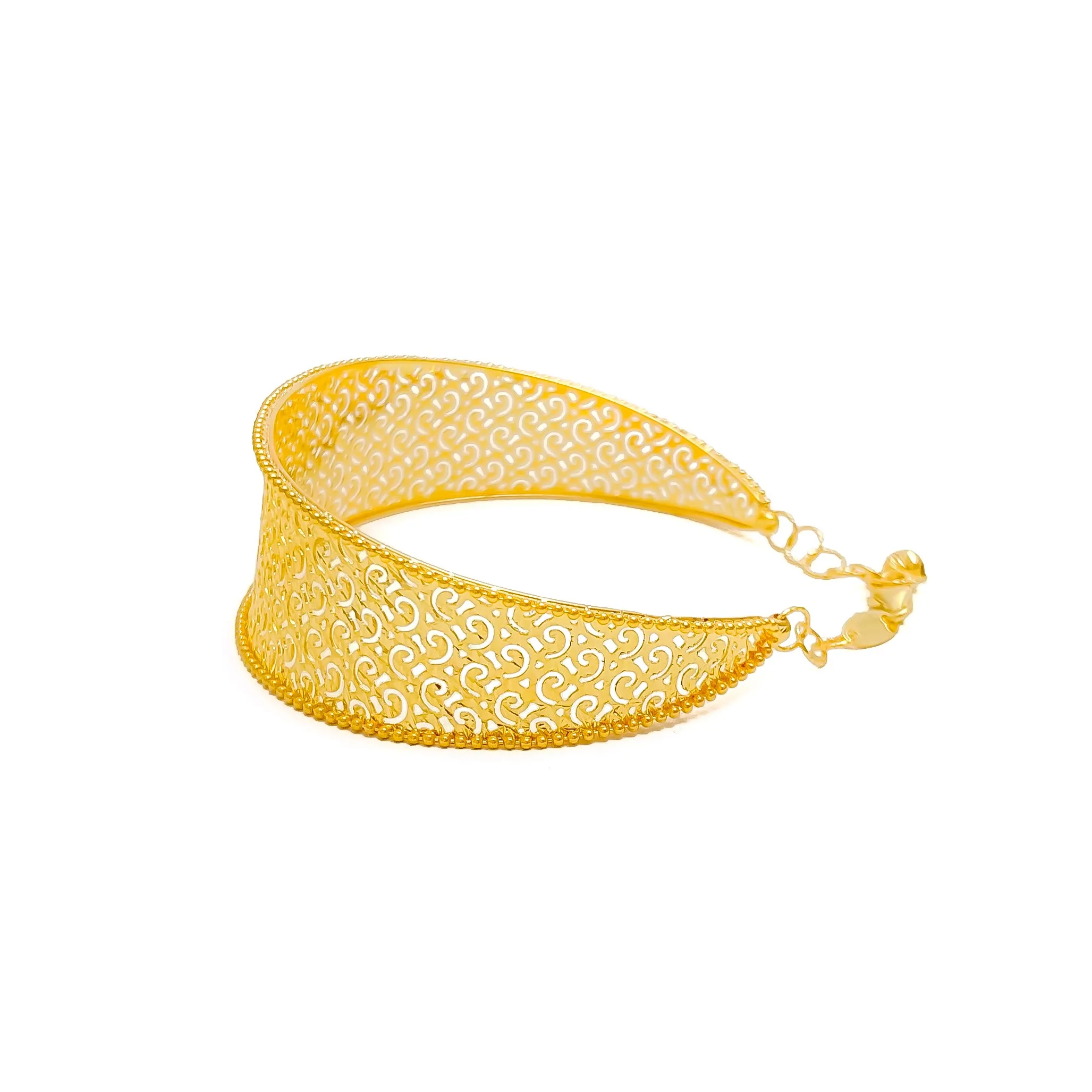 Bright Fine Motif Mesh 21K Gold Bangle Bracelet