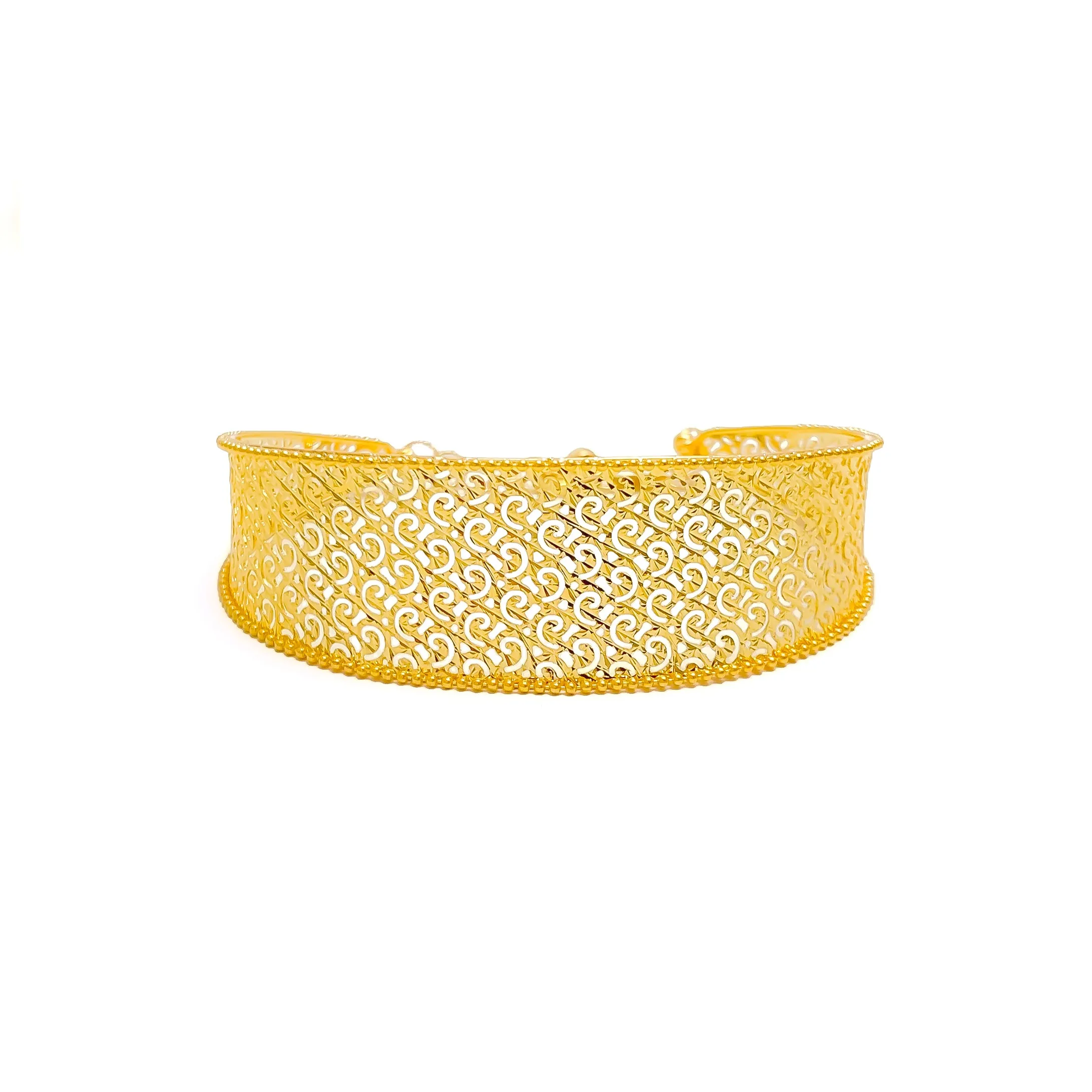 Bright Fine Motif Mesh 21K Gold Bangle Bracelet