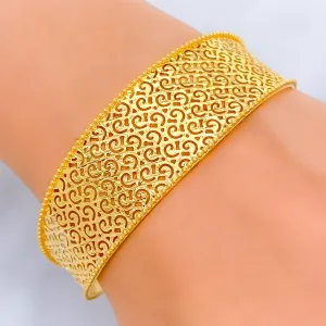 Bright Fine Motif Mesh 21K Gold Bangle Bracelet
