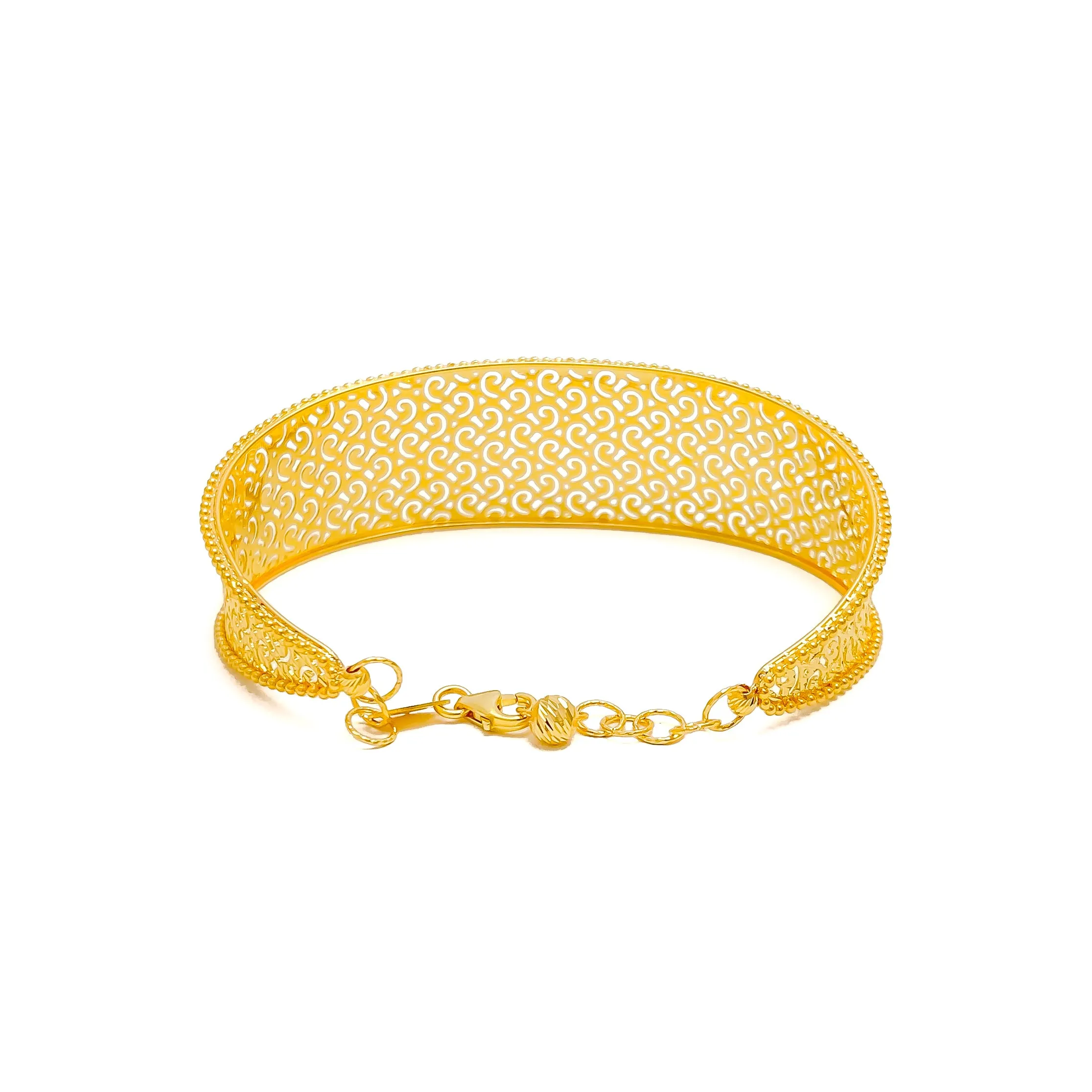 Bright Fine Motif Mesh 21K Gold Bangle Bracelet
