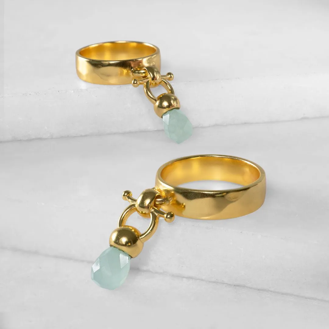 Brio - Aqua Chalcedony Gemstone Design and 14K Gold on Sterling Silver Horse Bit Ring
