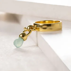 Brio - Aqua Chalcedony Gemstone Design and 14K Gold on Sterling Silver Horse Bit Ring