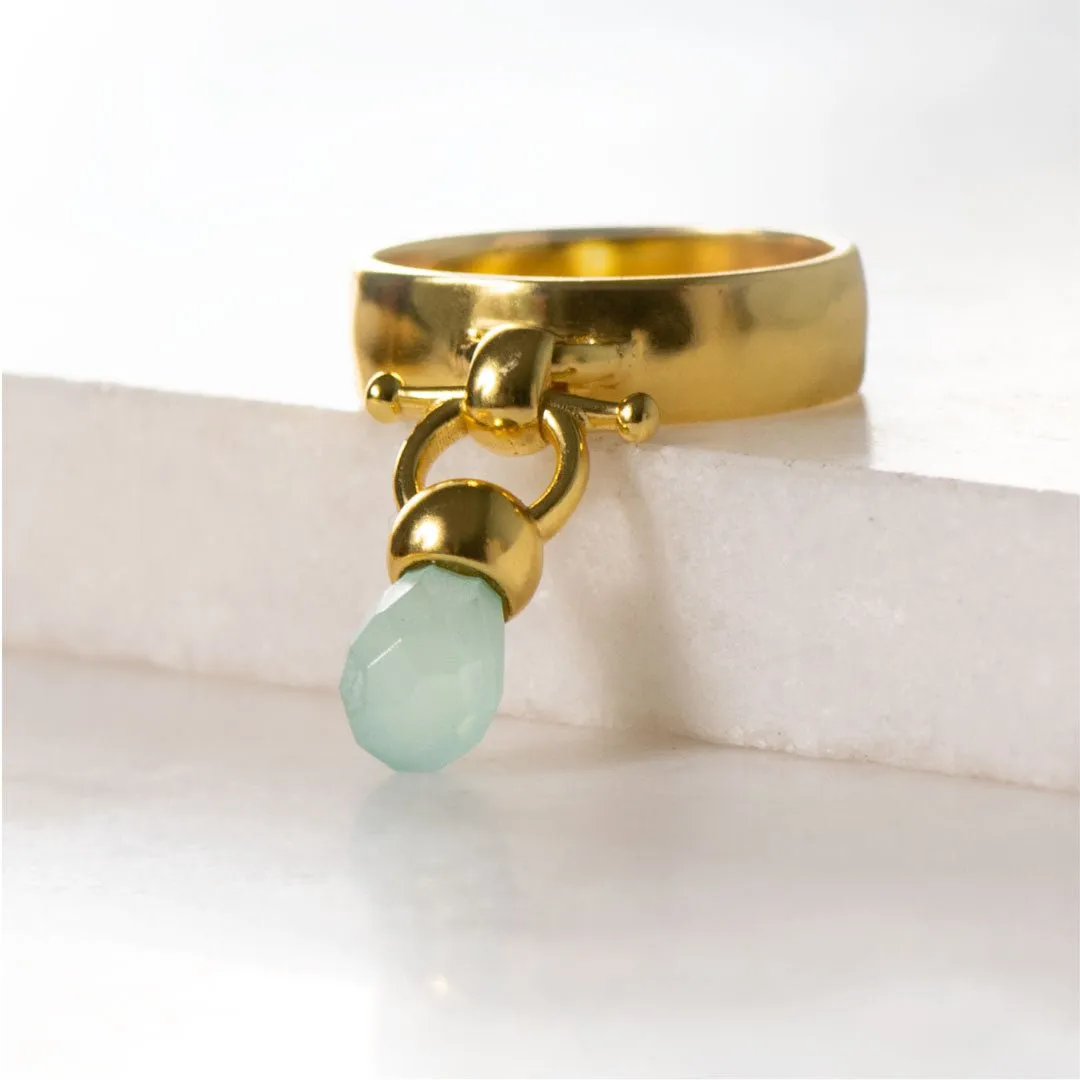 Brio - Aqua Chalcedony Gemstone Design and 14K Gold on Sterling Silver Horse Bit Ring